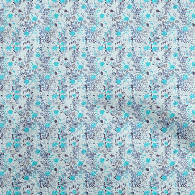 oneOone Rayon Turquoise Blue Fabric Florals Fabric For Sewing Printed Craft Fabric By The Yard 56 Inch Wide