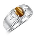 thumbnail image 3 of RYLOS Men's Rings Sterling Silver Classic 8X6MM Oval Gemstone &  Diamond Ring Tiger Eye November Birthstone Rings For Man Silver Rings Size 13, 3 of 7