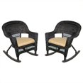 thumbnail image 1 of Jeco Chaise en Osier Noire avec Coussin Beige (Ensemble de 4), 1 of 1