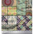 thumbnail image 1 of Soimoi Polyester Crepe Fabric Ogee & Mandala Patchwork Print Sewing Fabric Yard 52 Inch Wide, 1 of 3