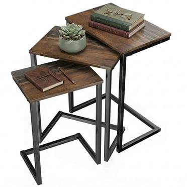 HOMCOM Ensemble de 3 Tables d'Appoint Gigognes en Forme de C avec Cadre en Acier