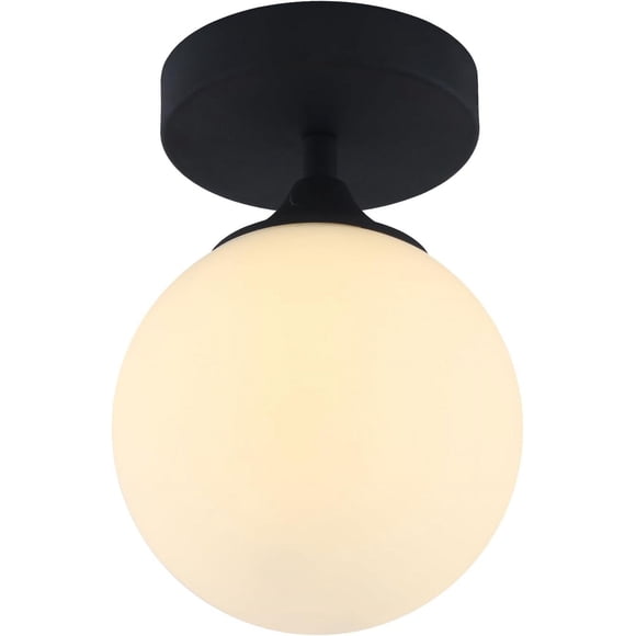 KCO Lighting Mid Century Modern Ceiling Light, Milk Glass Flush Mount Ceiling Light, Farmhouse Black Ceiling Light