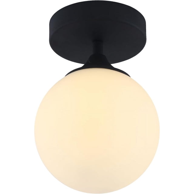 KCO Lighting Mid Century Modern Ceiling Light, Milk Glass Flush Mount Ceiling Light, Farmhouse Black Ceiling Light