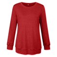 thumbnail image 4 of Pxiakgy T-Shirts pour Femmes T-Shirts pour Femmes Chandail en Molleton Décontracté à Col Rond Manches Courtes Longues Chemise Douce Ample Rouge + m, 4 of 4