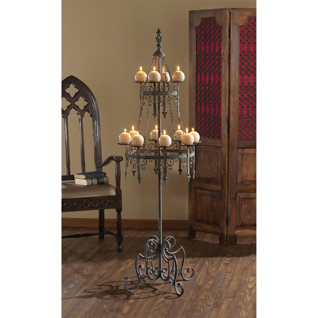 Design Toscano Malbark Castle Gothic Decor Floor Candelabra Candle Holder, 63 Inch, Grey Patina