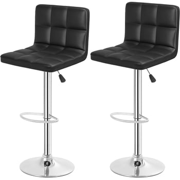 BestOffice Adjustable Bar Stools Set of 2, Swivel Counter Height Stools, PU Leather Kitchen Chairs with Backrest and Footrest, Black, Modern Bar Chairs