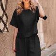 thumbnail image 2 of Timegard Hauts pour Femmes Été Coton Lin Manches Courtes Col Rond Léger T-Shirt Basique Décontracté Ample Hauts, 2 of 6