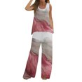 thumbnail image 1 of Mikilon Ensemble Stylé pour Femmes 2 Pcs Décontracté Ample Imprimé Camisole Pantalon Long Sans Manches Col Rond Haut/chemise Ensemble Rose-B S, 1 of 5