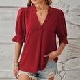 thumbnail image 1 of Blouses pour Femmes Mode Décontractée Confortable Unie Col en V Manches 1/2 Haut Blouse T-Shirt, 1 of 1