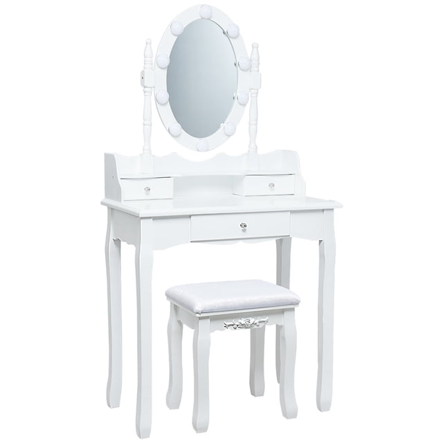 Patiojoy Ensemble de Coiffeuse Miroir Commode de Maquillage Éclairée avec Tiroirs Blanc
