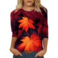 thumbnail image 1 of XWSHYW Hauts et Chemisiers pour Femmes T-Shirt à Col Rond Imprimé à la Mode et Décontracté à Manches Trois-Quarts 3/4 Haut Liquidation, 1 of 3