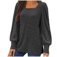 thumbnail image 2 of Meichang Puff Long Sleeve Shirts for Women Plus Size Square Neck Ribbed Knit Tops Solid Loose Fit Side Slit Hem Blouses Spring Trendy Women Tunic Tops, 2 of 6