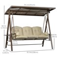 thumbnail image 3 of Outsunny Balançoire de Porche 3 Places Balançoire d'Extérieur Auvent Réglable Coussin Kaki, 3 of 10