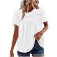 thumbnail image 1 of Styesk Hauts pour Femmes Femmes Décontracté Boho Haut Manches Courtes Été Col Rond Chemises Amples Dentelle Décontracté Blouses Unies, 1 of 8