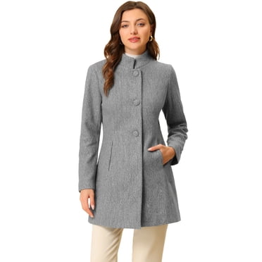 INSPIRE CHIC Women's Winter Overcoat Stand Collar Single Breasted Mid-thigh Long Coat Grey M
