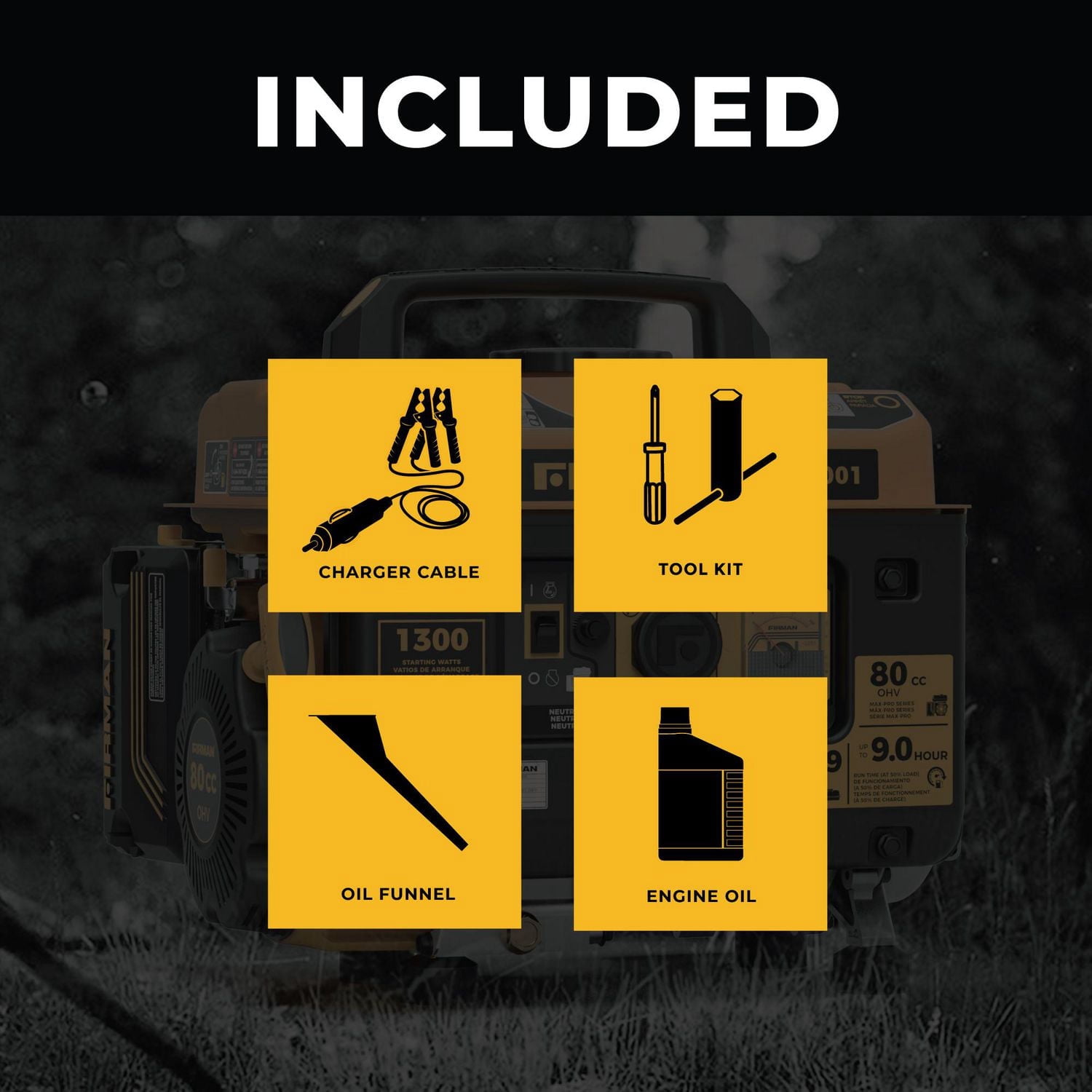 Firman Power Equipment P01001 Gas Powered 1300/1050 Watt Portable Generator