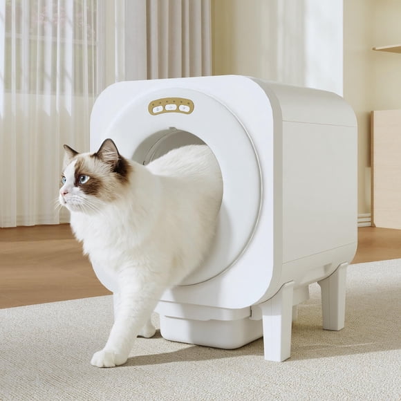 Garvee Self Cleaning Litter Box, 68L Automatic Cat Litter Box for Multiple Cats with APP Control and Dual Safety Protection, Odor Removal Smart Pet Litter Box with 1 Roll Trash Bags