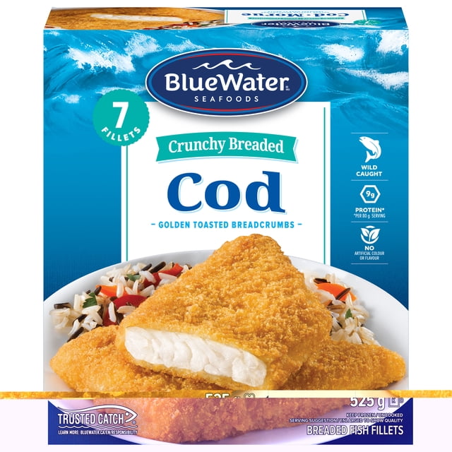BlueWater Seafoods Filets de Poisson Panés Croustillants, Morue Pêchée à l'État Sauvage 525 g