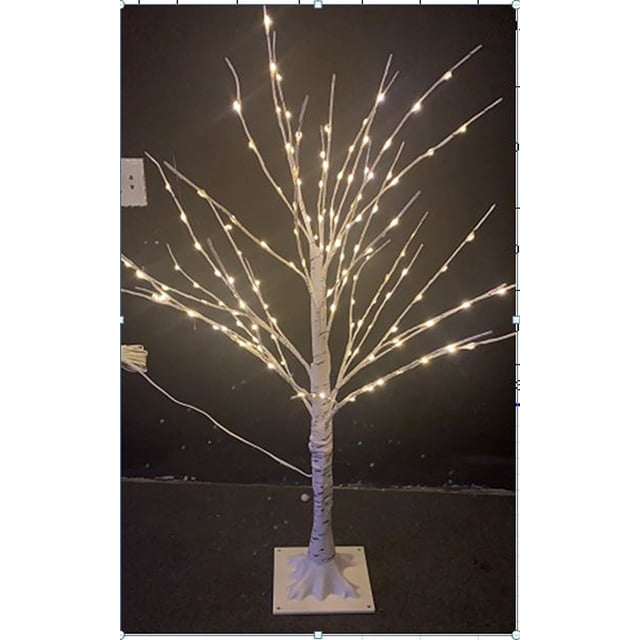 5 Ft H Copper Wire LED Birch Tree with 268 warm white LED lights, featuring a realistic birch design and illuminated branches. This artificial Christmas tree is suitable for indoor and outdoor use as a holiday decoration. Medium size with a height of 150 cm, ideal for year-round decor or events like weddings and receptions.