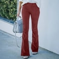 thumbnail image 2 of Pantalon Évasé en Velours Côtelé Uni Taille Haute Extensible à Taille Élastique pour Femmes, Pantalon Pattes d'Éléphant Tendance pour Femmes, 2 of 7