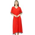 thumbnail image 2 of Bimba Robe Kaftan Longue en Rayonne pour Femme avec Pompon, Designer Chic, Maxi Caftan, 2 of 9