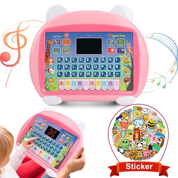 YOPTOP Bébé Enfants Éducation Précoce Ordinateur Portable Tablette Jouet Éducatif Jouets d'Apprentissage avec Lumière et Musique Cadeau pour Tout-Petits Filles Garçons de 1 2 3 Ans, Envoi d'Autocollants, Rose