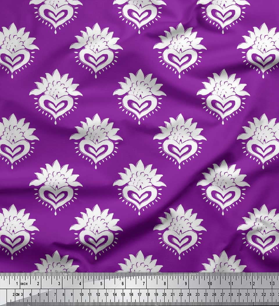 Soimoi Satin Silk Fabric Floral Block Printed Fabric 1 Yard 42 Inch Wide