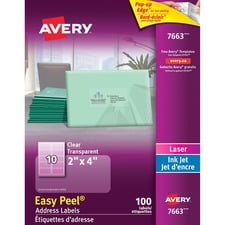 Avery Étiquettes rectangulaires transparentes avec Easy Peel®, 2" x 4", pour imprimantes laser et à jet d’encre