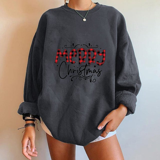 Hauts pour Adolescentes Mode Femmes Décontracté Imprimé Col Rond Manches Longues T-Shirt Ample Blouse d'Automne Chandail Sans Capuche Chandails en Molleton Assortis en Liquidation
