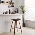 thumbnail image 3 of Bouclair Black Faux Leather and Walnut Wood Backless Stool, 3 of 8