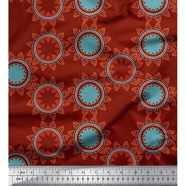 Soimoi Red Heavy Canvas Fabric Sun Mandala Decor Fabric Printed Yard 58 Inch Wide