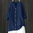 thumbnail image 2 of Penkiiy Womens Pullover Sweatshirt Plus Size,3/4 Sleeve Shirts V Neck Collared Button Down Shirt Tops with Pockets L Navy, 2 of 4