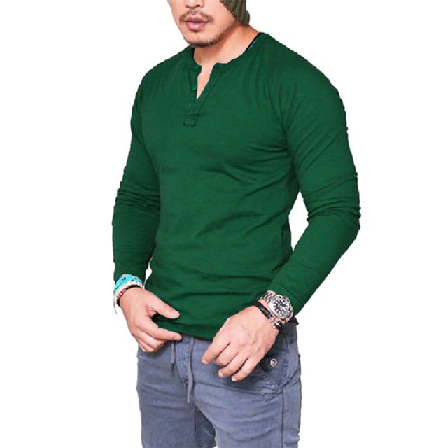 Innerwin Hauts d'Été Manches Longues T-Shirts Hommes Usage Quotidien Blouse Décontractée Unie Vert Foncé TTG
