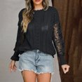 thumbnail image 4 of Yuyuzo Chandails Boho pour Femmes, Pull à Col Rond à Manches Longues avec Trou pour Illets, Haut Tricoté Uni, 4 of 6