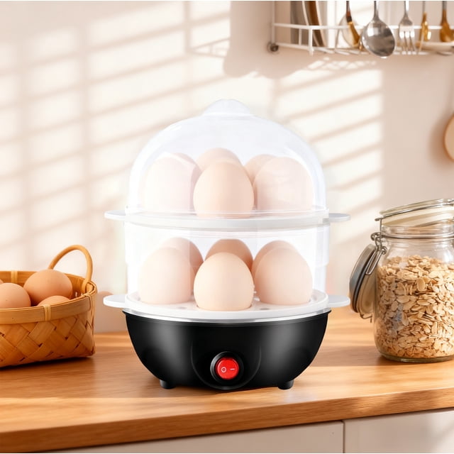 Birdeem Electric Egg Cooker,Rapid Double Layer Egg Boiler and Steamer with Automatic Shut Off,for Perfect Soft Medium Hard Boiled Eggs,Compact Space Saving Design for Home Kitchen