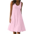 thumbnail image 1 of zanvin Robe T-Shirt Ample Évasée pour Femme, Décontractée, Col Rond, Sans Manches, Fluide, Unie, Été, Rose Pâle, L, 1 of 5