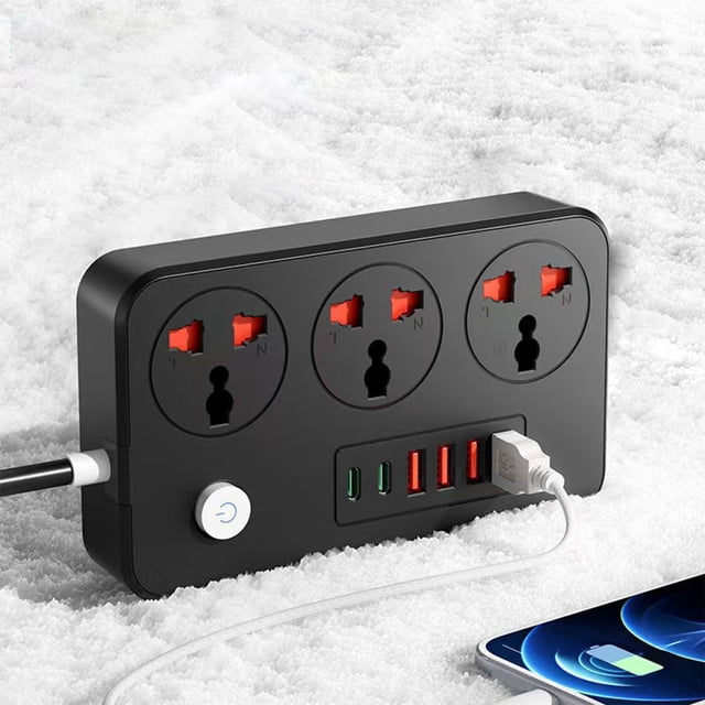 COM1950s Rallonge de Prise 3 Prises avec 4 Ports Usb et 2 Ports Type-C, Répartiteur de Prise Multiprise pour la Maison, le Bureau (Norme Us Barre d'Alimentation 2500 W)