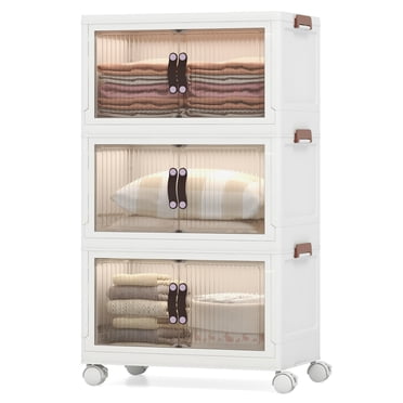 Costway Bacs de Rangement de 25,5 Gallons Boîtes de Rangement Empilables à 3 Niveaux avec Couvercle Roulettes Verrouillables