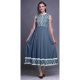 thumbnail image 2 of Bimba Robe Anarkali à Blocs Bleu Poussiéreux, Col Mandarin, Sans Manches, Kurtis pour Femmes, Robe Maxi à Imprimé, XX-Grand, 2 of 6