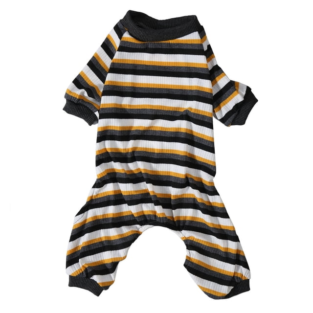 Dog Pajamas 4 Legged Soft Stretchy Warm Prevent Licking Striped Puppy Jumpsuit Sleepwear for Cold Weather XS