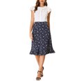 thumbnail image 2 of Unique Bargains Jupe Midi Fendue à Taille Élastique pour Femme à Imprimé Floral avec Ourlet à Volants, 2 of 6