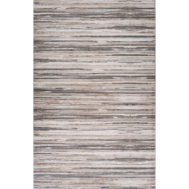 Rug Branch Atlas Lines Indoor Area Rug in beige grey featuring abstract horizontal stripes, measuring 7'10" x 10'10", made of 100% polyester, ideal for living room, bedroom, dining room, and kitchen floors, also suitable as a decorative floor accent.
