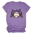 thumbnail image 1 of Womens Solid Color Short Sleeve Casual Baseball Print T-shirt Round Neck Print Tops, 1 of 1
