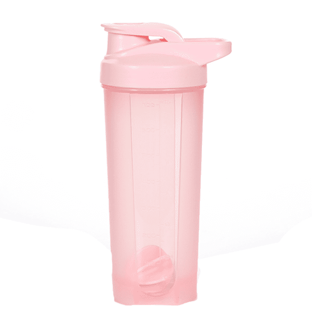 Bouteille Shaker à Protéines avec Bouchon à Boucle Solide, construction Sans BPA, et Balles Shaker Incluses, Présentées en Couleur Rose Translucide. Comprend un Contenant de Rangement Attachable à la Tasse, une Boucle de Transport avec Pince, et un design Étanche. Idéal pour les shakes Protéinés, avant l'Entraînement, après l'Entraînement et les smoothies. Va au Lave-Vaisselle et Parfait pour une Utilisation en Déplacement.