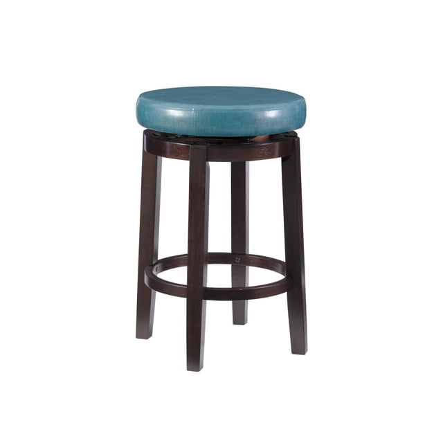 Tabouret de Comptoir Alma Turquoise avec Siège Pivotant Rond en Similicuir Turquoise et Pieds en Bois Brun Foncé Dotés d'Un Repose-Pieds Circulaire, Hauteur d'Assise de 25,39 Pouces, Conçu pour les Sièges de Cuisine et de Salle à Manger et Convient comme Siège Polyvalent de Comptoir Ou de bar.