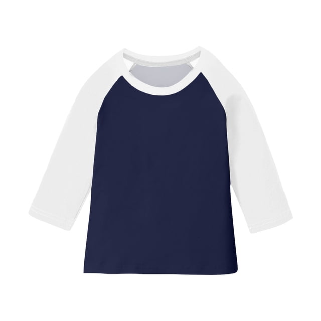 ZACPNCV T-Shirts pour Adolescentes Raglan Manches 3/4 Vêtements Mignons Automne Col Rond Hauts Confortables Manches au Coude T-Shirts Bleu Marine 7-8 Ans