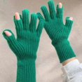 thumbnail image 2 of 1 Pair Women Gloves Knitted 2-Fingerless Touchscreen Stretchy Soft Wrist Hands Protection Solid Color Winter Thermal Women Motorcycle Riding Gloves for Outdoor, 2 of 10