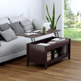 thumbnail image 3 of Giantex Lift Top Coffee Table with Hidden Storage Compartment and 3 Open Shelves, Brown, 3 of 8