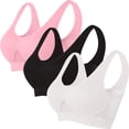 thumbnail image 1 of Pisexur 3PC Sports Bras for Women Breathable Full Coverage Bra Wireless Bras for Women Solid Color High Impact Everyday Bra Underwear Plus Size Bras S-5XL, 1 of 5