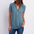 thumbnail image 1 of Mefallenssiah Débardeur Court Femme Été Manches Courtes Fermeture à Glissière Tunique Décontractée Col en V Blouse Roulable, 1 of 6